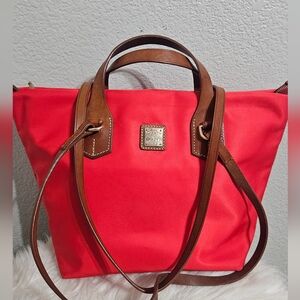 Dooney & Bourke Vibrant Red Tote with Brown Accents